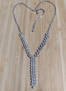 Silver Faceted Crystal 'Y' Necklace